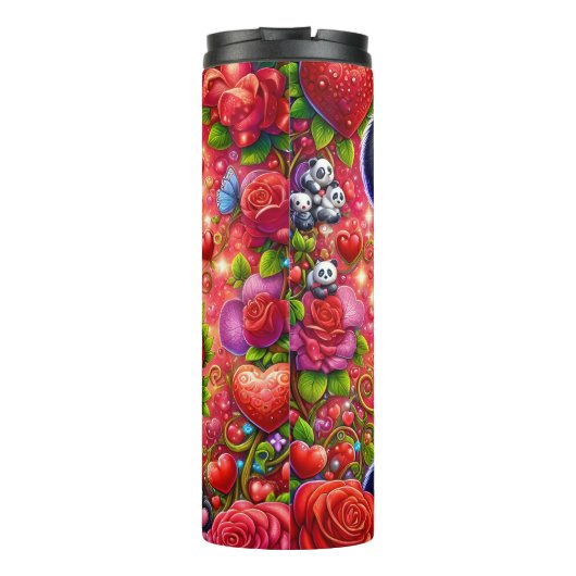 Cute Panda Red Rose Bouquet Wrap Thermosbecher (Rückseite)
