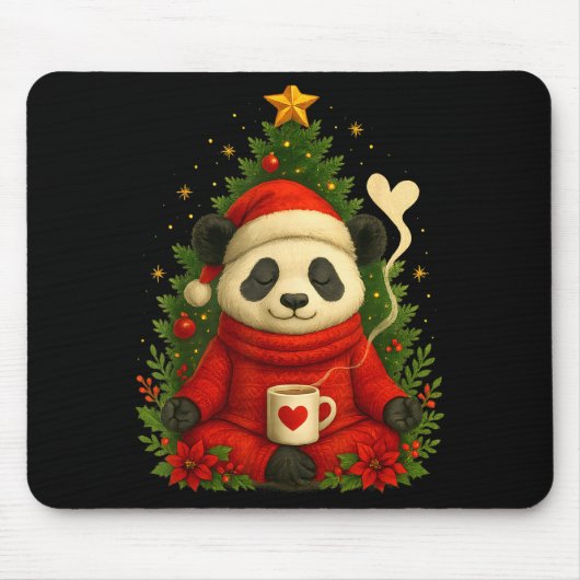 Cute Panda Santa Coffee Holiday Tee For Animal Lov Mousepad (Vorne)