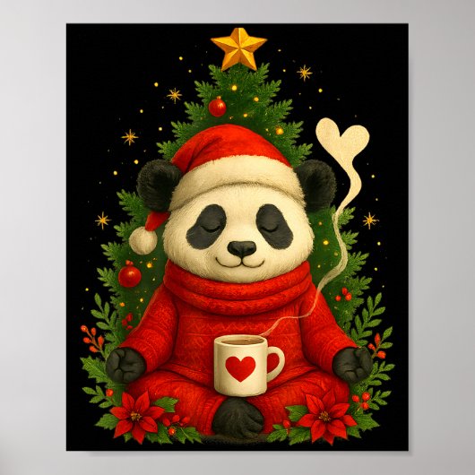 Cute Panda Santa Coffee Holiday Tee For Animal Lov Poster (Vorne)