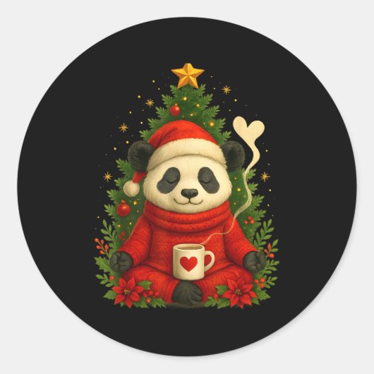 Cute Panda Santa Coffee Holiday Tee For Animal Lov Runder Aufkleber (Vorderseite)