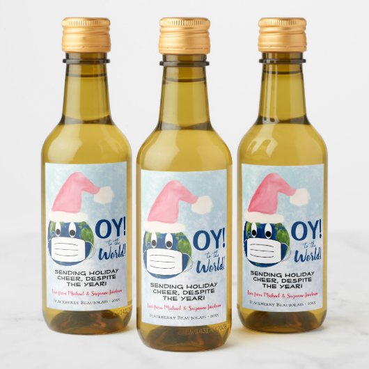 Cute Pandemic OY to the World Holiday Mini Weinetikett (Flaschen)