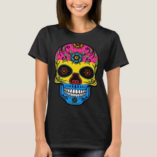 Cute Pansexual Pride Flag Sugar Skull T-Shirt (Vorderseite)