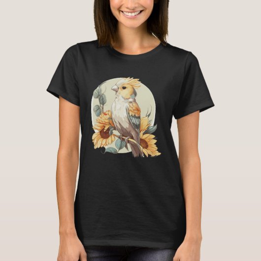 Cute Parrot Cockatiel Sunflower Watercolor Parrot T-Shirt (Vorderseite)