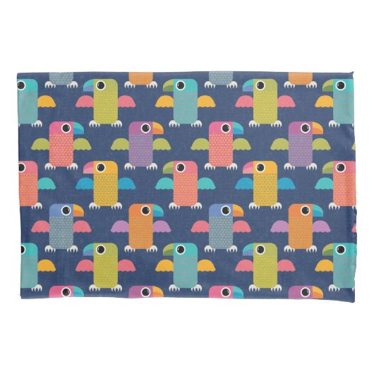 Cute Parrot Pattern on Blue Kissenbezug (Vorderseite)