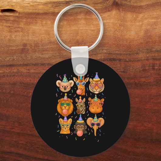 Cute Party Animals Birthday Wildlife Zoo Birthday  Schlüsselanhänger (Vorderseite)