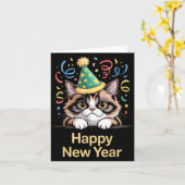 Cute Party Cat Happy New Year Funny New Year’s Eve Karte (Gelbe Blume)