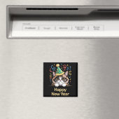 Cute Party Cat Happy New Year Funny New Year’s Eve Magnet (In Situ (Geschirrspüler))