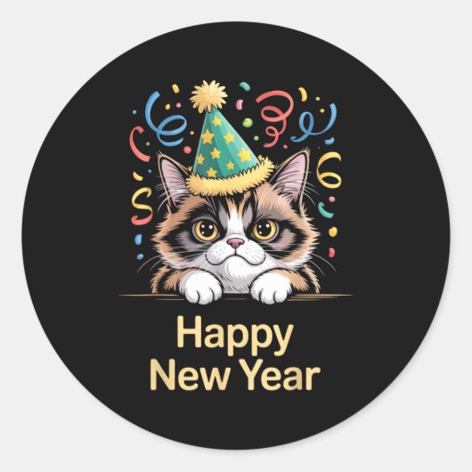 Cute Party Cat Happy New Year Funny New Year’s Eve Runder Aufkleber (Vorderseite)