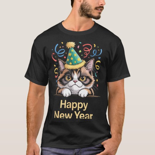 Cute Party Cat Happy New Year Funny New Year’s Eve T-Shirt (Vorderseite)