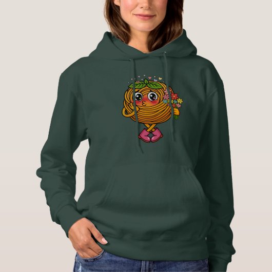 Cute Pasta Polo Character Holding Flowers T-Shirt (Vorderseite)