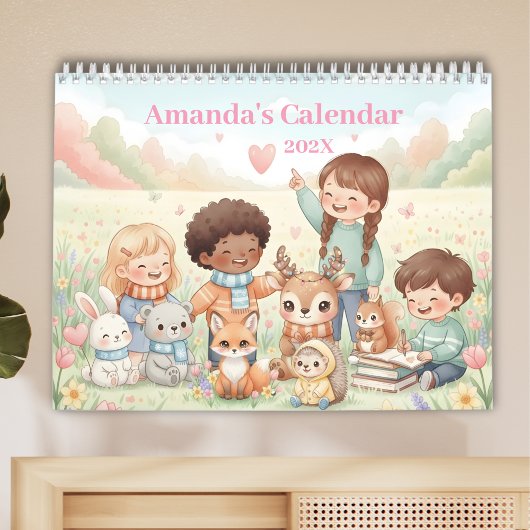 Cute Pastel Animals Personalized Kids 2026 Kalender