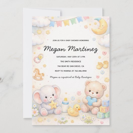 Cute Pastel Baby Shower Invitation Template Einladung (Vorderseite)