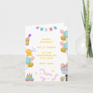 Cute Pastel Birthday Invitation Card for Kids Einladung