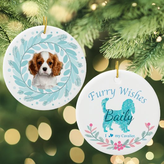 Cute Pastel Blue Cavalier | Custom Christmas Keramik Ornament