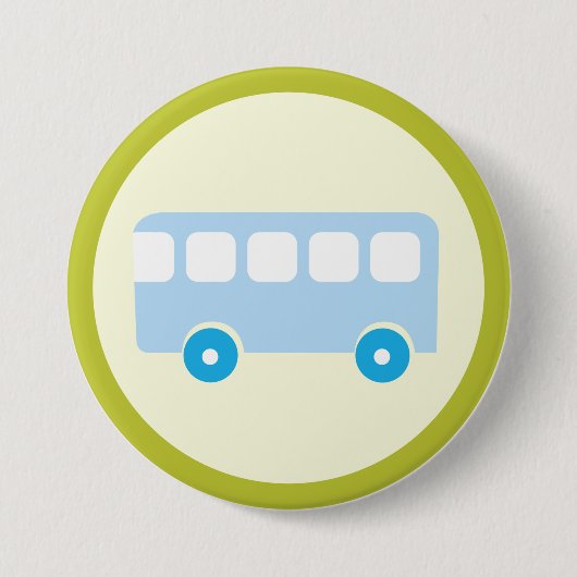 Cute Pastel Blue School Bus Icon Button (Vorderseite)