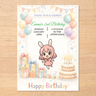 Cute Pastel Bunny Birthday Invitation Acryleinladungen