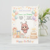 Cute Pastel Bunny Birthday Invitation Einladung (Stehend Vorderseite)