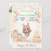 Cute Pastel Bunny Birthday Invitation Einladung (Vorne/Hinten)