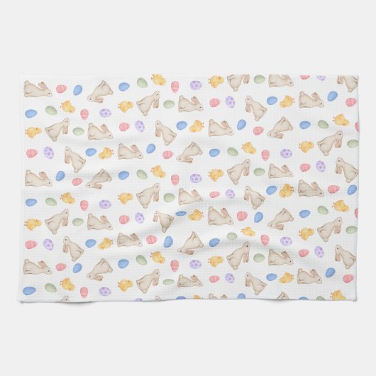 Cute Pastel Bunny Easter Eggs and Chicks  Geschirrtuch (Horizontal)