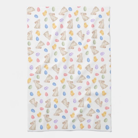 Cute Pastel Bunny Easter Eggs and Chicks  Geschirrtuch (Vertikal)