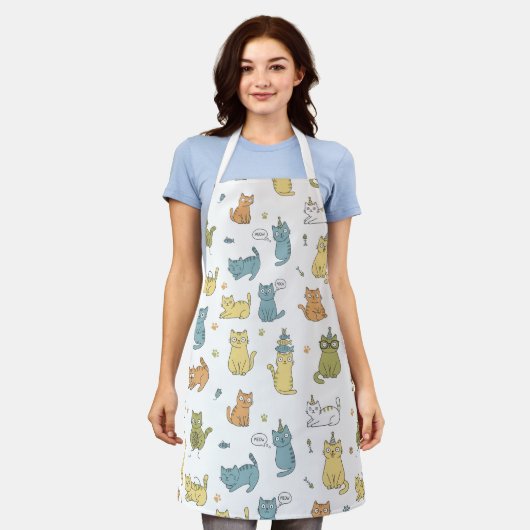 Cute Pastel Cat Pattern Apron Gift For Cat Lovers Schürze (Getragen)
