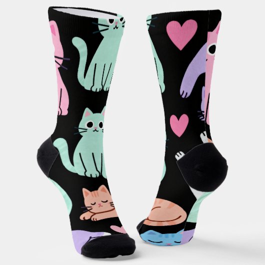 Cute Pastel Cats Crew Socks – Kitty Socken (Gewinkelt)