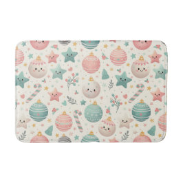 Cute Pastel Christmas Pattern Ornaments and Stars Badematte