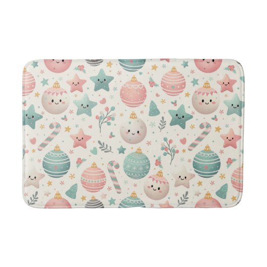 Cute Pastel Christmas Pattern Ornaments and Stars Badematte (Vorderseite)