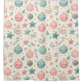 Cute Pastel Christmas Pattern Ornaments and Stars Duschvorhang (Vorderseite)