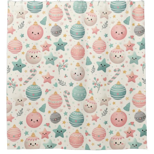Cute Pastel Christmas Pattern Ornaments and Stars Duschvorhang (Vorderseite)