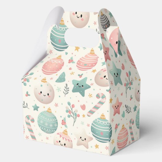 Cute Pastel Christmas Pattern Ornaments and Stars Geschenkschachtel (Rückseite)