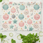 Cute Pastel Christmas Pattern Ornaments and Stars Geschirrtuch (Gefaltet)