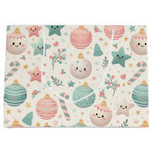 Cute Pastel Christmas Pattern Ornaments and Stars Große Geschenktüte (Vorderseite)