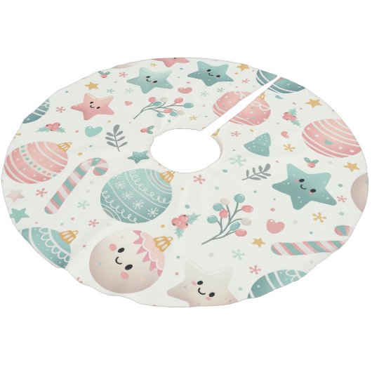 Cute Pastel Christmas Pattern Ornaments and Stars Polyester Weihnachtsbaumdecke (Schrägansicht)