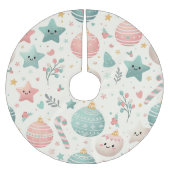 Cute Pastel Christmas Pattern Ornaments and Stars Polyester Weihnachtsbaumdecke (Vorderseite)