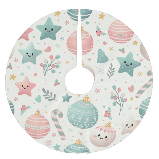 Cute Pastel Christmas Pattern Ornaments and Stars Polyester Weihnachtsbaumdecke (Vorderseite)