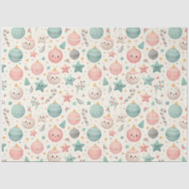 Cute Pastel Christmas Pattern Ornaments and Stars Seidenpapier