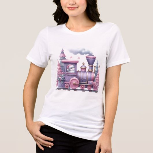 Cute Pastel Christmas Train Illustration Tri-Blend Shirt (Vorderseite)