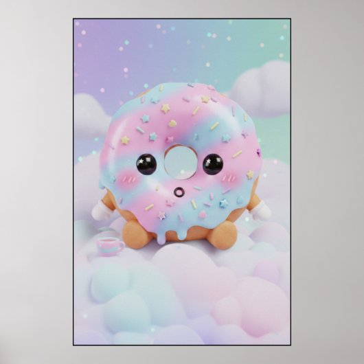 Cute Pastel Donut Character | Kawaii Dessert Art Poster (Vorne)