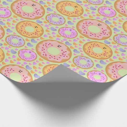 Cute Pastel Donuts & Hearts Geschenkpapier (Ecke)