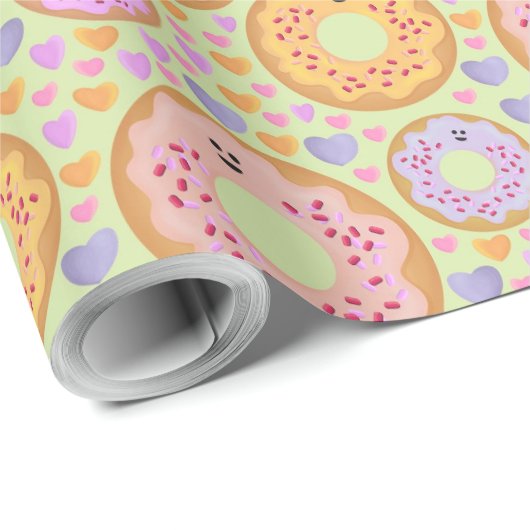 Cute Pastel Donuts & Hearts Geschenkpapier (Rolleneckpunkt)