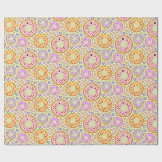 Cute Pastel Donuts & Hearts Geschenkpapier (Flach)