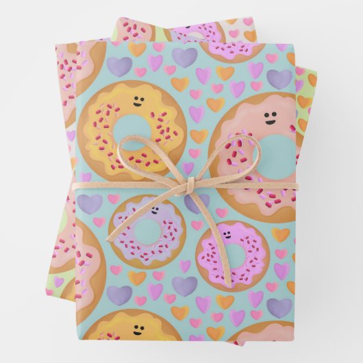 Cute Pastel Donuts & Hearts Geschenkpapier Set (Beispiel)