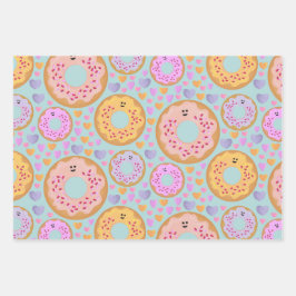 Cute Pastel Donuts & Hearts Geschenkpapier Set