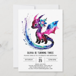 Cute Pastel Dragon Digital Girl Geburtstag Einladung