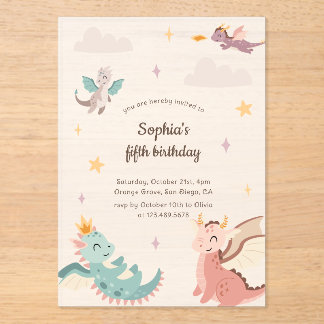 Cute Pastel Dragons Kids Birthday Party Acryleinladungen