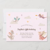 Cute Pastel Dragons Kids Birthday Party Einladung (Vorderseite)