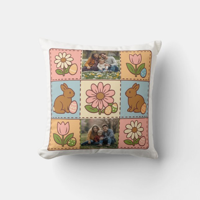 Cute Pastel Easter Bunny Flower Patchwork 2 Photo  Kissen (Vorderseite)