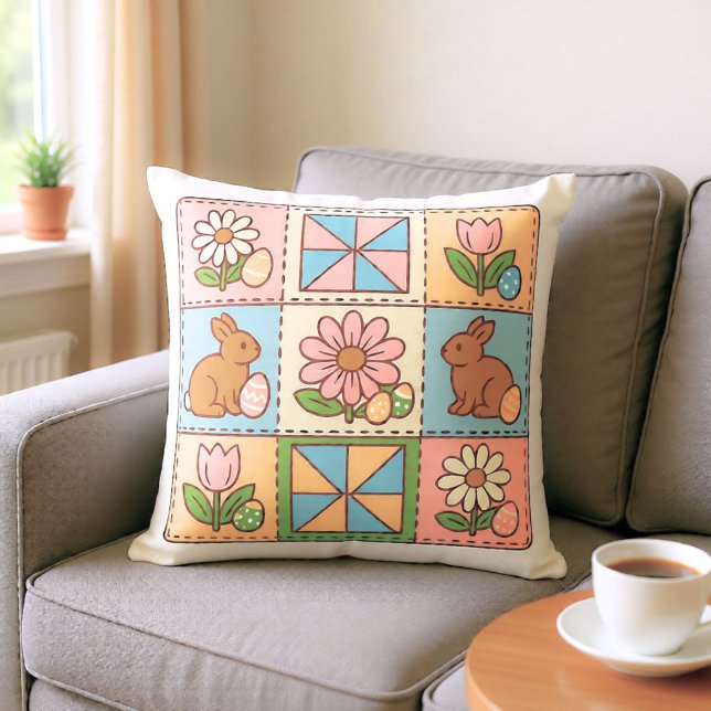 Cute Pastel Easter Bunny Flower Patchwork  Kissen (Von Creator hochgeladen)