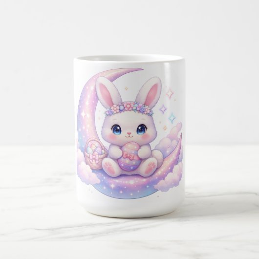Cute Pastel Easter Bunny Mug – Moon Aesthetic Kaffeetasse (Mittel)